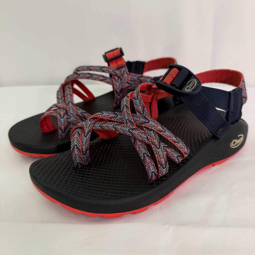Chaco Z Cloud 2 Sandals Navy Red Chevron Double Strap Toe Loop Womens 8 - Picture 4 of 14